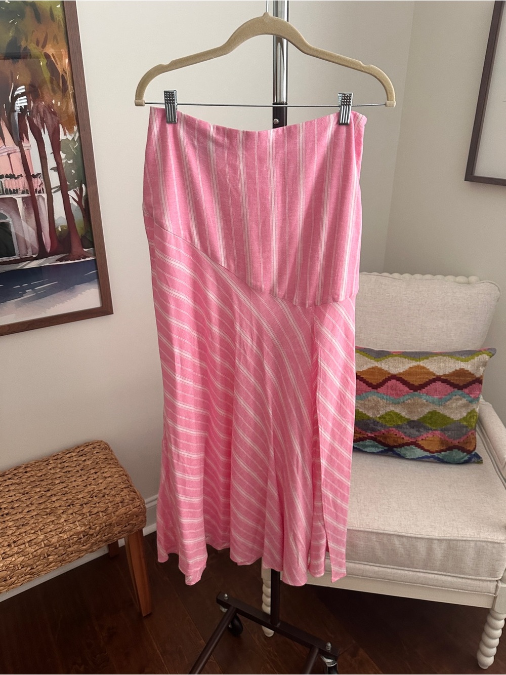 Zara Pink & White Stripe Panel Maxi Skirt